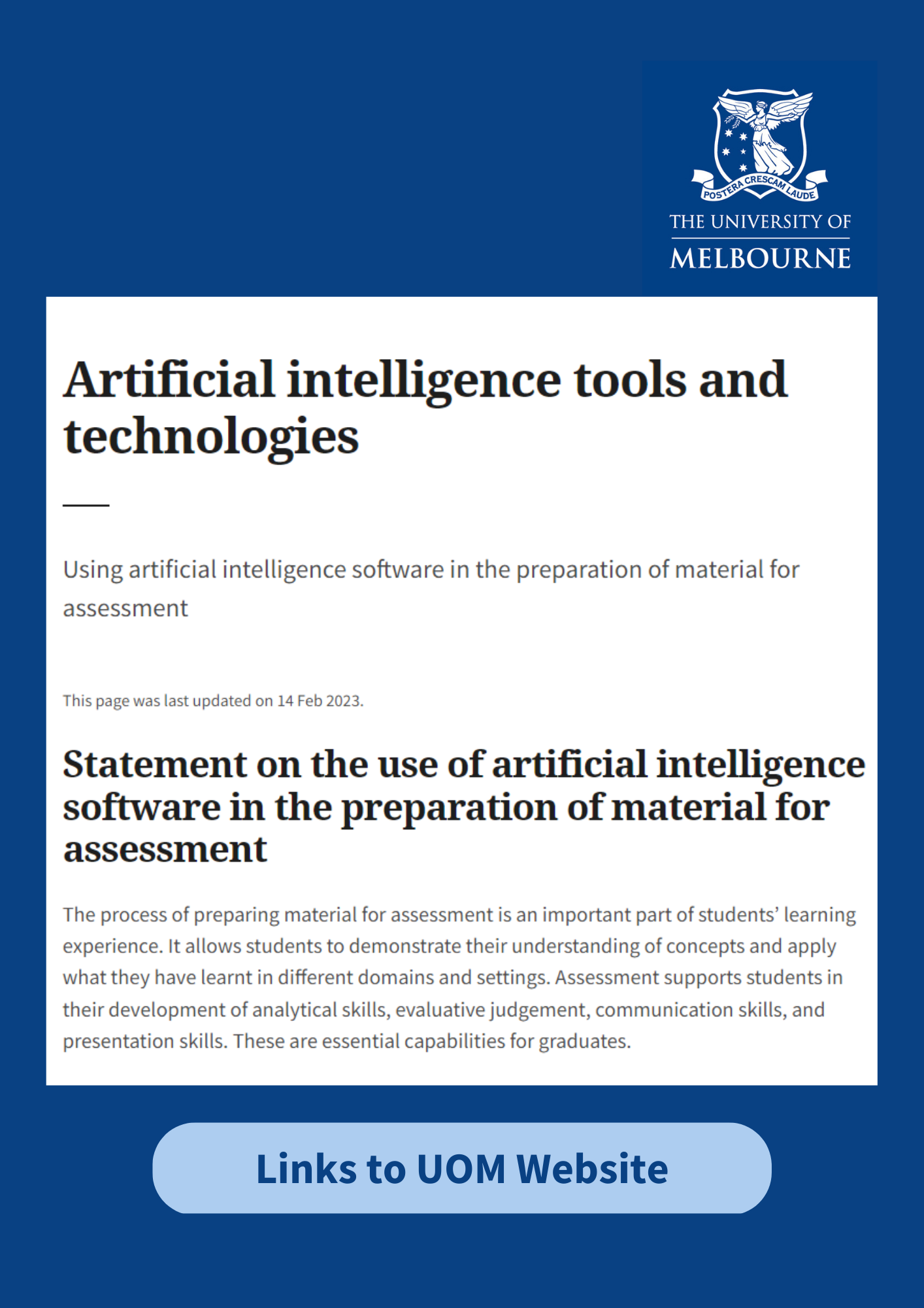 Screenshot of University Statement on AI Tools. click image to be redirected to page